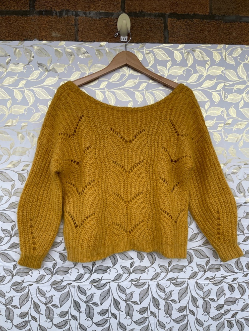 Sezane La Maille Mustard Jumper Mohair Wool Blend Chevron Lace Knit Paris M